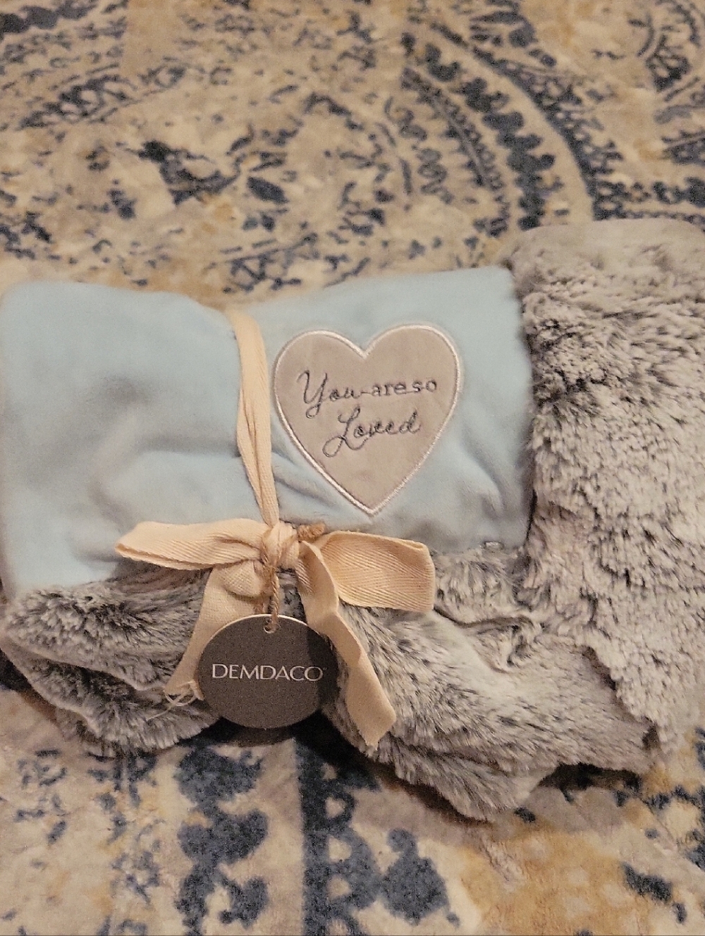 NWT Pale Blue & Gray 'You Are So Loved' Heart Baby Blanket